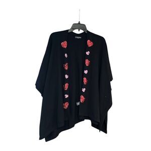 Victoria Harbour black sequin heart shrug poncho kimono cardigan OS